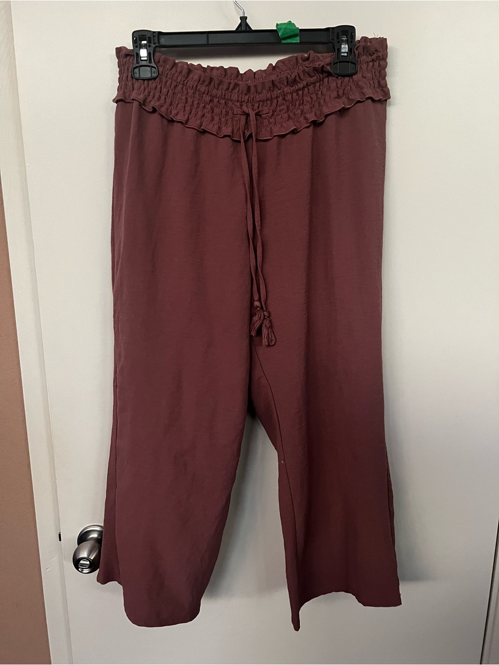 Smocked Waist Wide-Leg Pants - Burgundy rose large